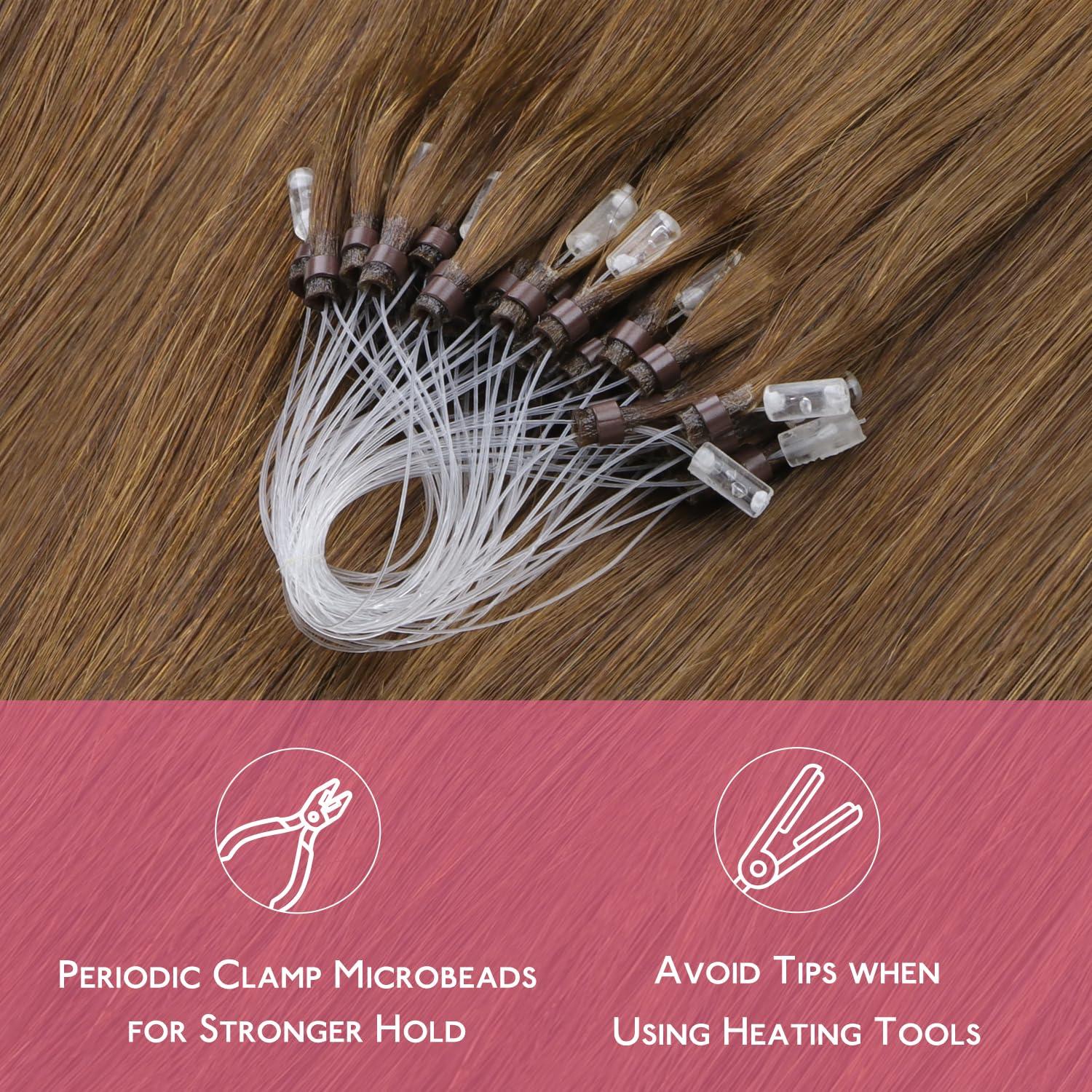 Wennalife WENNALIFE Microlink Hair Extensions Human Hair, 50g 50s 22 Inch Light Auburn Brown Remy Micro Bead Hair Extensions Real Human Hair Micro Link Micro Loop Micro Ring Hair Extensions Straight Microlinks