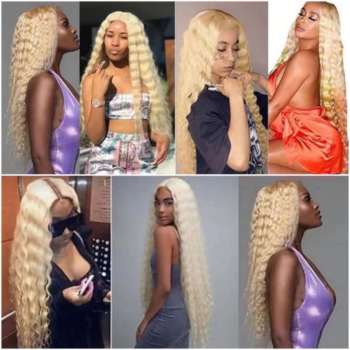 GzorOuzr Geou Honey Blonde Bundles Deep Wave 613 Hair Bundle 3 Bundle Unprocessed Virgin Hair Weave Blonde Remy Hair Bundle Wet And Wavy Bundles Blonde 3 Bundle 24 24 24 Inch