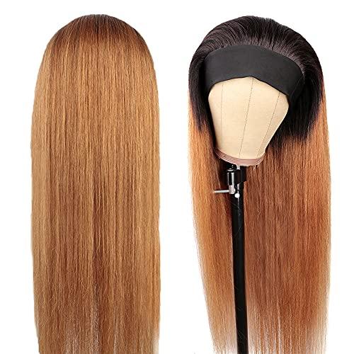 YiweYowe YiweYowe Brown Straight Headband Wigs Human Hair 1B30 Brown Ombre Wigs Medium Auburn Wigs Dark Root Glueless None Lace Wig 150% Density Brazilian Virgin Hair Machine Made Headband Wig 30 Inch