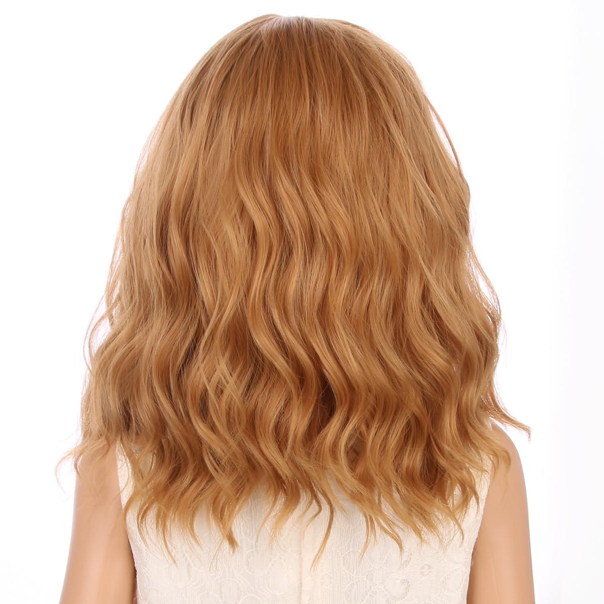 PATTNIUM PATTNIUM Strawberry Blonde Wig for Kids Child Short Curly Wavy Blonde Brown Wig Girl Side Part Shoulder Length Hair Synhhetic Wig