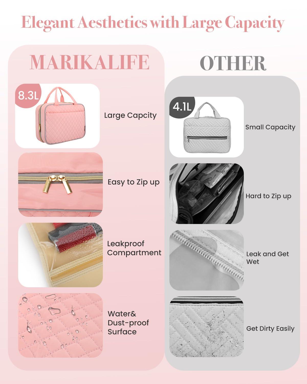 MARIKALIFE MARIKALIFE Travel Toiletry Bag, Hanging Toiletry Bag for Women, Cute Makeup Cosmetic Case Organizer for Accessories, Full Sized Toiletries-Pink
