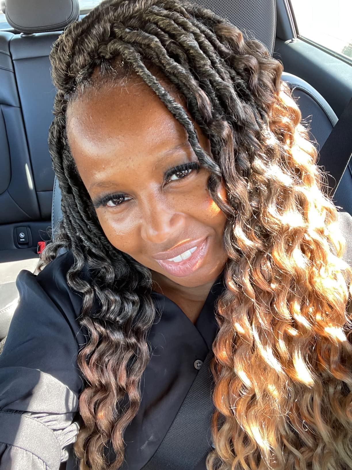 THEMIS HAIR New Faux Locs Crochet Hair With Curly Ends 14 Inch 8 Packs Ombre Goddess Locs Pre Looped Crochet Braids Deep Waves Distressed Soft Locs Synthetic Hair Extensions For Black Women14inch1B30