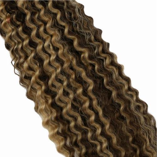 Kiss darling LASHES Jerry Curly Tape In Human Hair Extensions 10inch 100g/40pcs, Chocolate Brown Highlighted to Caramel Blonde Color Curly Hair Seamless, Reusable Tape Hair Extension
