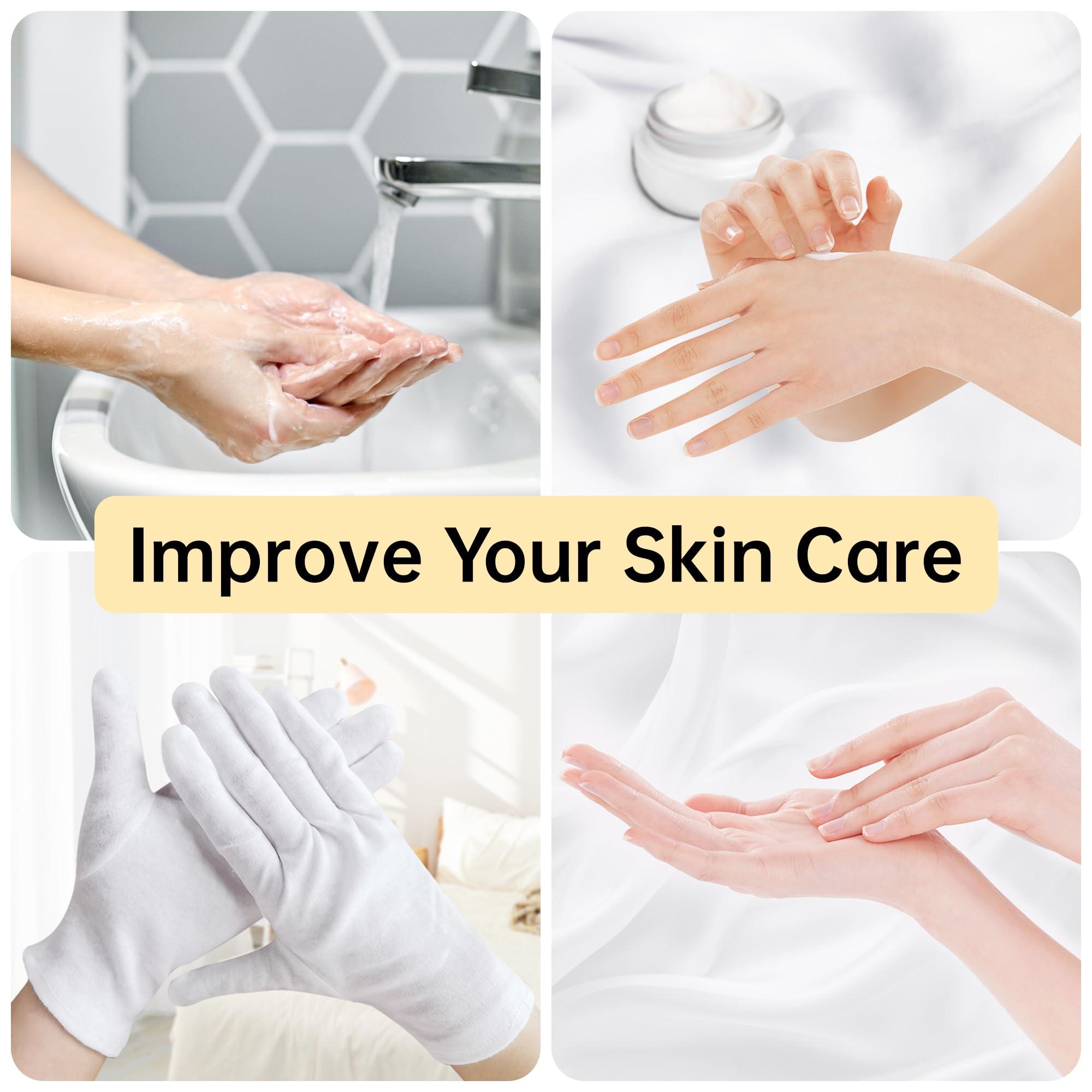 HandLove HandLove 12 Pairs Premium 100% Cotton Gloves, Dry Hands & Eczema, Overnight Lotion & Spa Treatment for Women & Men, Reusable | White Floral Dots