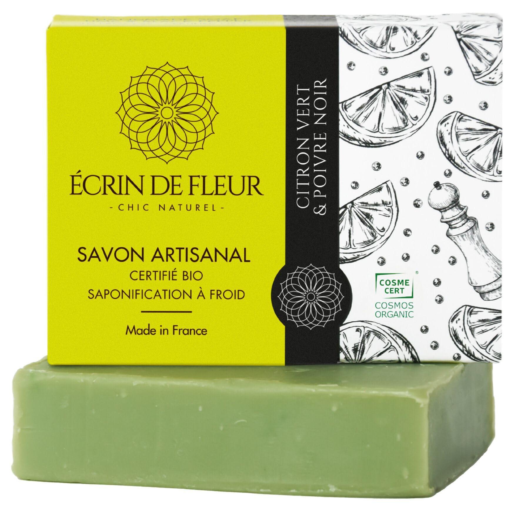 CRIN DE FLEUR CRIN DE FLEUR - Lime & Black Pepper Soap Bar,French Artisan Soap Handcrafted in South France, Cold Process, 3.2 oz