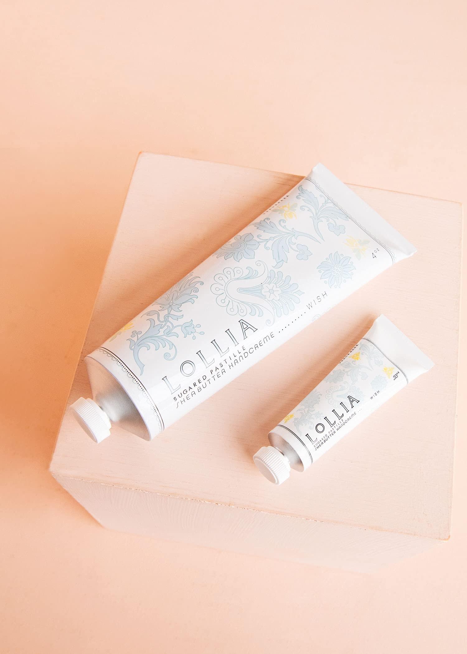LOLLIA LOLLIA Wish No. 22 Handcreme Bundle, .33 oz. & 4 oz. Sugared Pastille Scented Hand Cream for Women, Moisturizing Hand Lotion for Dry Hands, Shea Butter & Cocoa Butter, Quick Absorbing Lotion