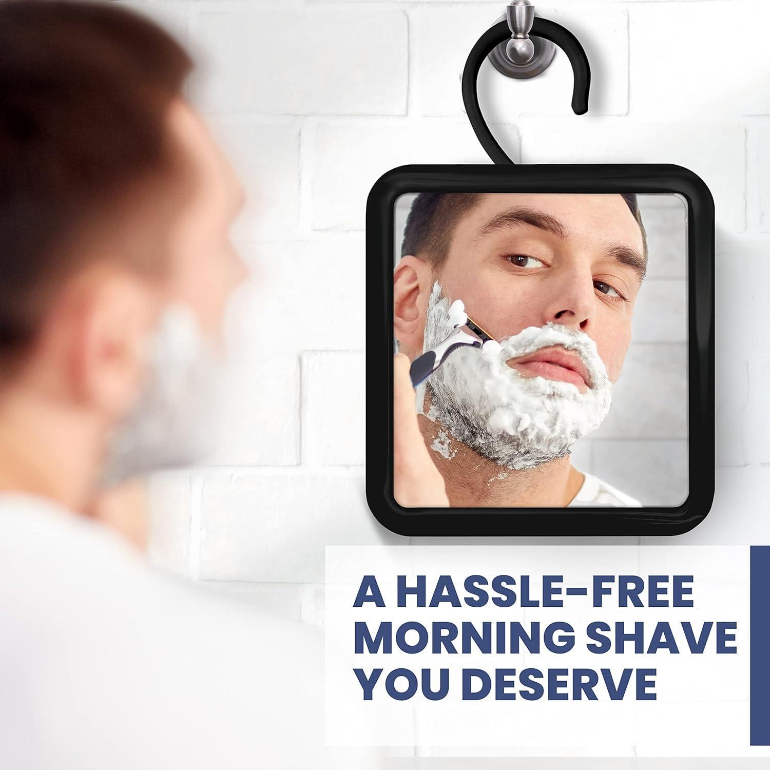 MIRRORVANA MIRRORVANA Hanging Fogless Shower Mirror for Shaving with 360 Rotatable Swivel Hook - Anti Fog and Shatterproof 6.3\" x 6.3\" Surface (Black)