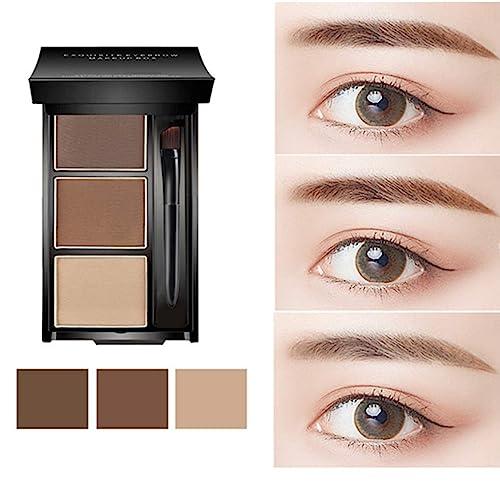 UOCK Eyebrow powder three-color brow disc waterproof eyebrow powder eyebrow makeup kit eyebrow filler to shape natural eyebrows (02# Brown, light brown, skin tone)