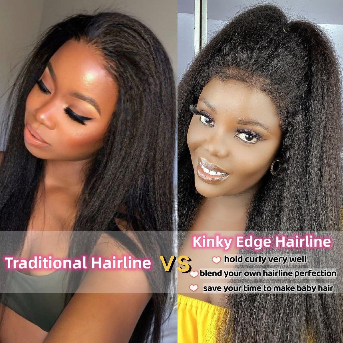 Fuuatn 5x5 HD Lace Closure Wear and Go Glueless Wigs Human Hair Pre Plucked Pre Cut 4C Kinky Curly Edges Hairline 180% Density Kinky Straight Lace Front Wigs (20 inch, Glueless 5X5 HD lace 4C Edges Wig)