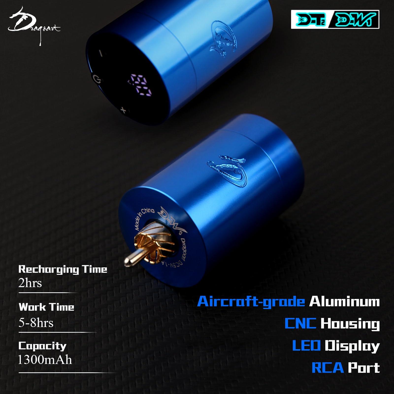 Dragoart Dragoart Tattoo Gun Wireless Tattoo Machine Brushless Motor 10800Rpm, 0-4mm Needle Depth Aluminium Alloy Frame Direct Drive System LED Display, Rotary Tattoo Gun 1300mAh for 6hrs Tattooing (Silver)