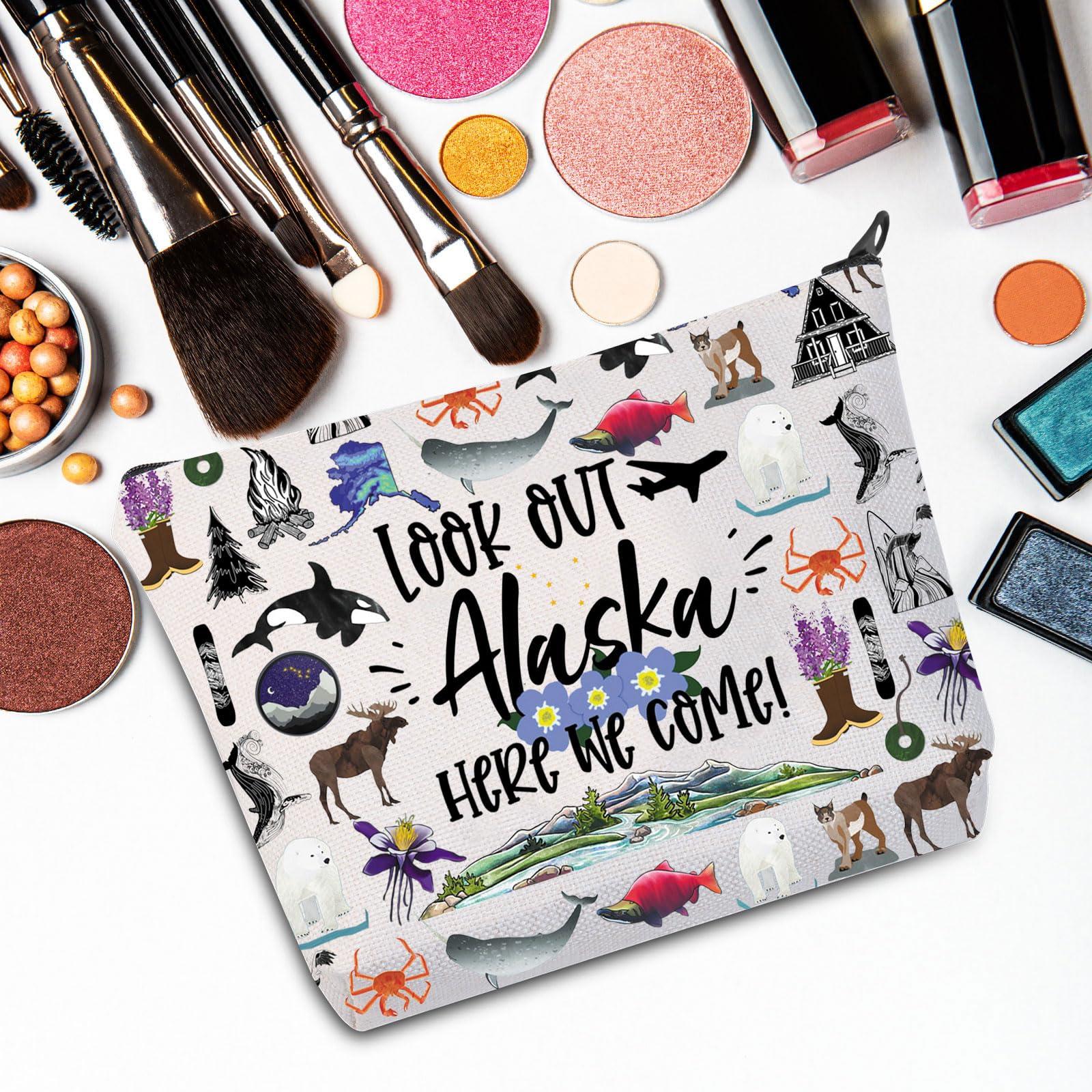 JNIAP JNIAP Cruising Together Alaska Makeup Bag Alaska Trip Gifts Alaska Vacation Gift Alaska Lover Gift Alaskan Cruise Gifts Alaska Travel Bag (Look Out Alaska)