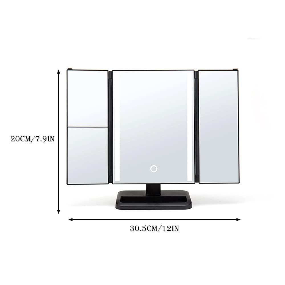 IFGSEQQQ IFGSEQQQ Led Trifold Mirror Vanity Mirror with Lights Simple Shape Dimmable Touch Control Design Portable High Definition Dual Power Supply for Bathroom