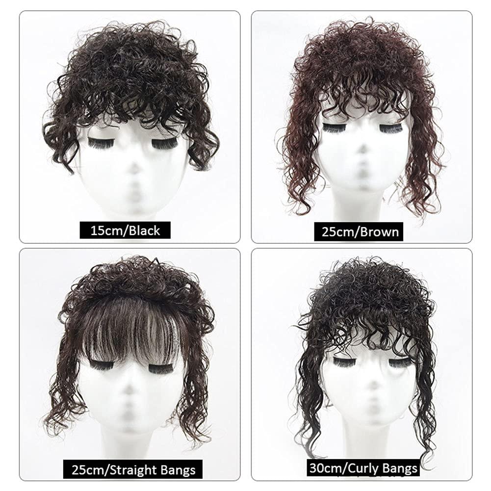 LesafeV LesafeV 100% Real Human Hair Easy Wear Clip in Hairpiece With Bangs Extension Top Topper for Black Women 40cm/Curly Bangs Black