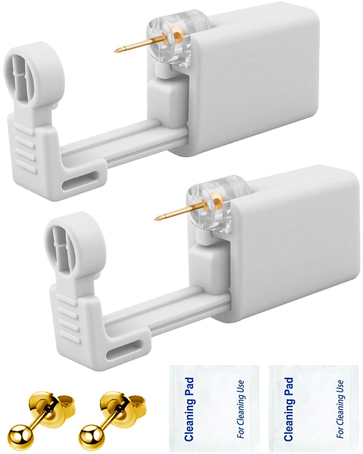 SLVIEKAE Ear Piercing Kit, SLVIEKAE Ear Piercing Kit Earring No Pain Easy Use Ear Piercing Gun Kit with CZ Earrings Stud (Gold)