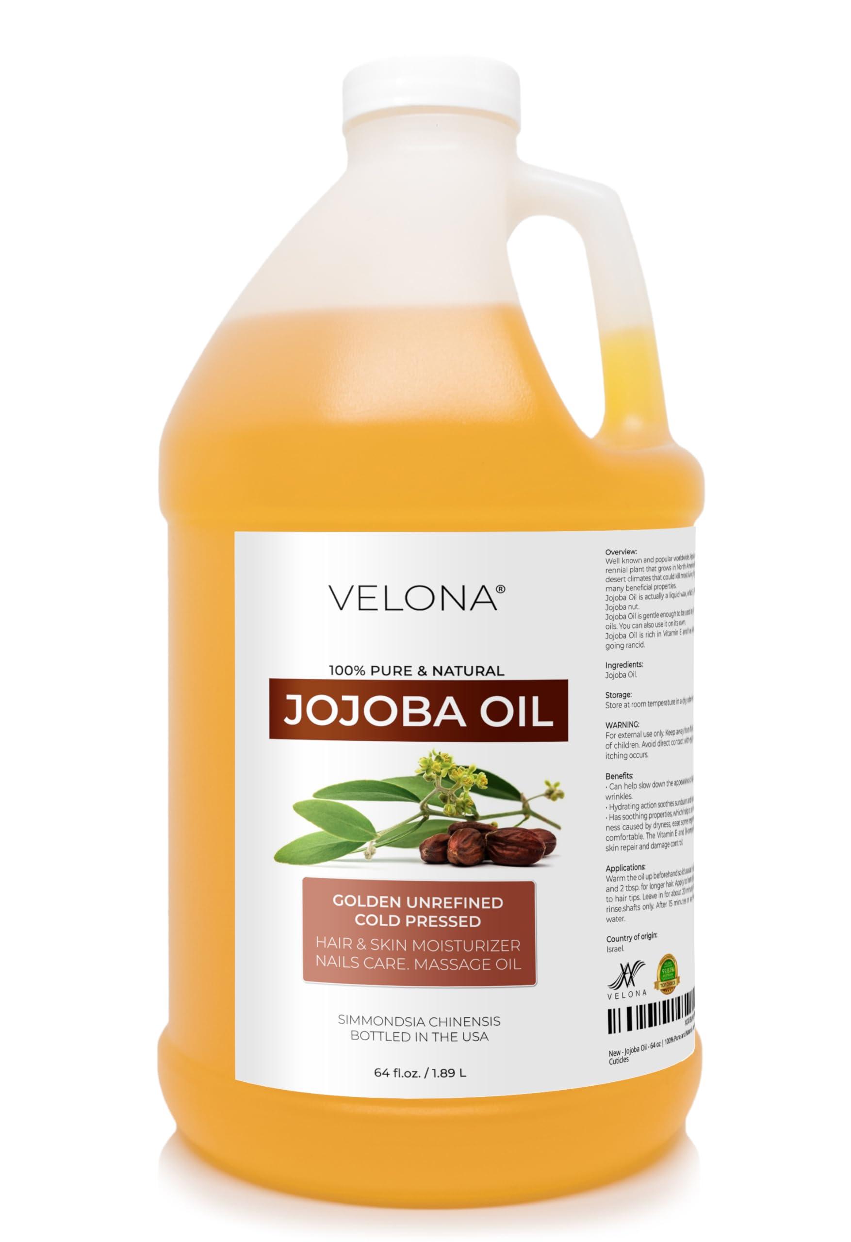 velona Jojoba Oil - 64 oz | 100% Pure and Natural | Golden, Unrefined, Cold Pressed, Hexane Free | Moisturizing Face, Hair, Body, Skin Care, Stretch Marks, Cuticles