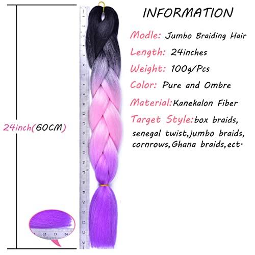 STREJHYT 5 Pcs Rainbow Shadow Braiding Hair 24 Inch Jumbo Braids For Braiding Weave Box Braids Hair Extensions Pink Purple Blonde B2 24inches 1Pcs/Lot