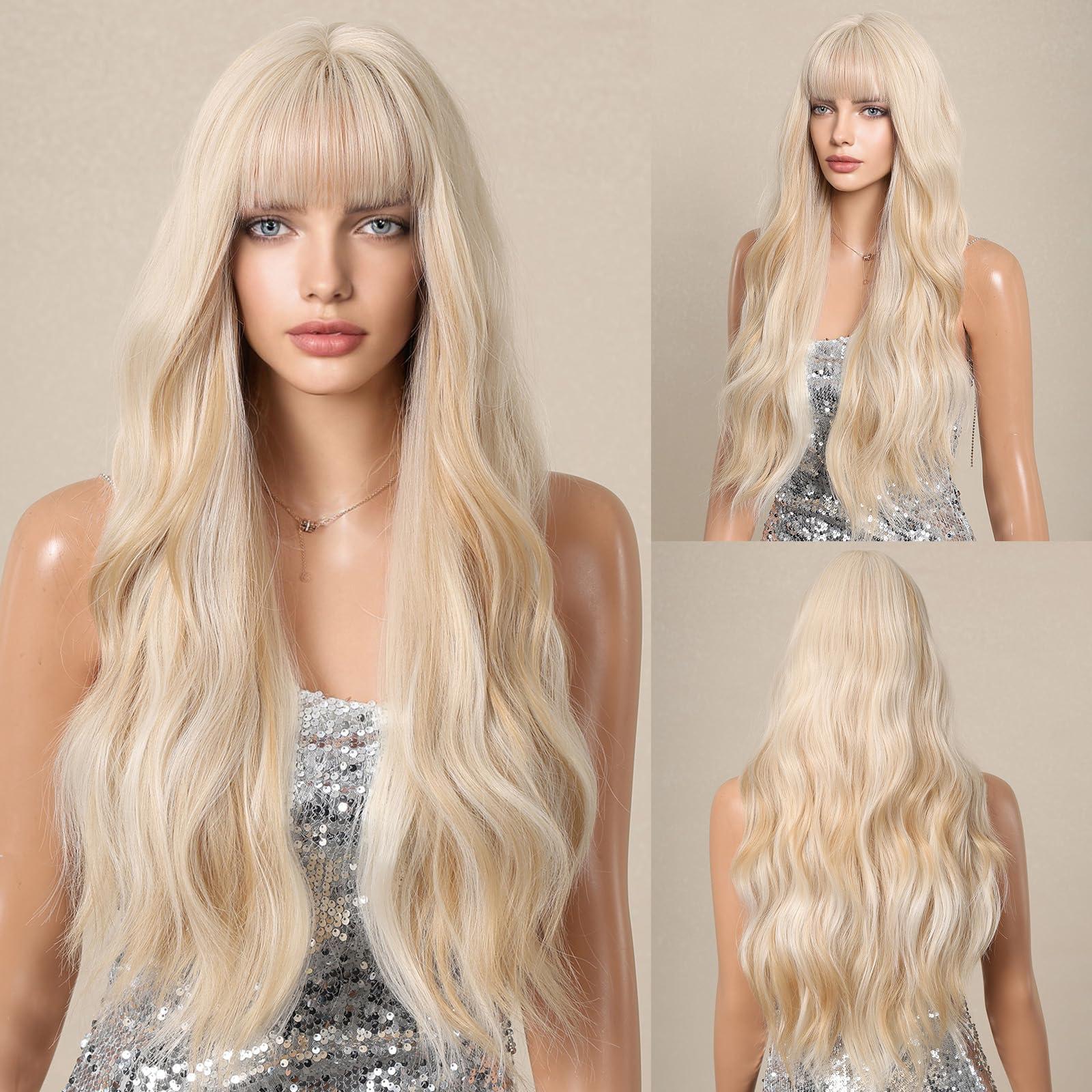 Ymiko Ymiko Blonde Curly Wig, Long Ombre Blonde Wig, Hair Length 26inch (about 65cm), Appropriate Head Circumference 52cm,57cm Blonde Wig Long Blonde Wig with Women Long Curly Body Wavy Blon