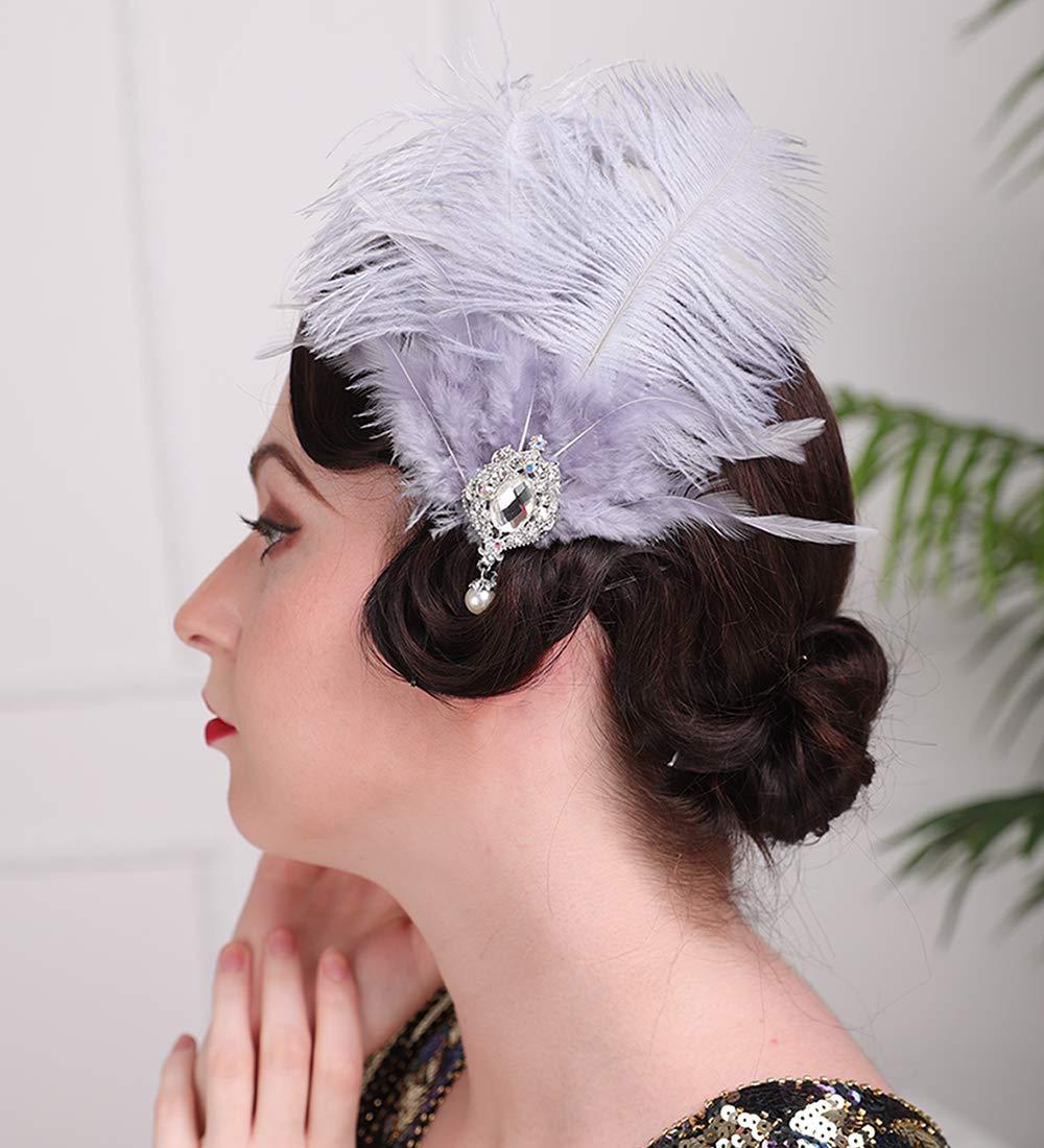 Aimimier Aimimier 1920s Headpiece Flapper Feather Hair Clip Crystal Teardop Roaring 20s Accessories Prom Party Festival Hair Jewelry for Women and Girls