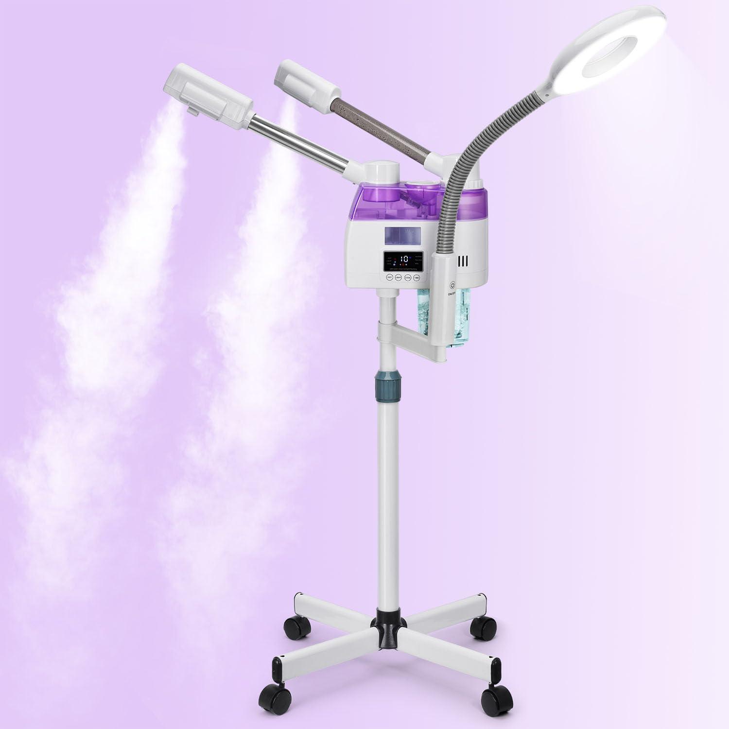 JOSTZHXIN 3 in 1 Facial Steamer,Professional Facial Steamer with 5X Magnifying LED Lamp, Esthetician Steamer with Hot & Cold Mist, Face Steamer On Wheels for Salon Spa Beauty Skin Care