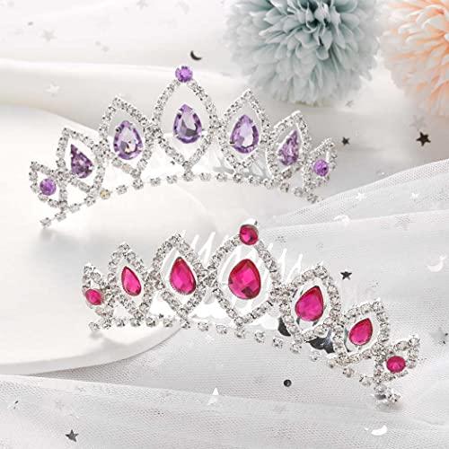 Kilshye Kilshye Princess Tiaras Comb Wedding Crown Combs Red Crytal Tiara Birthday Prom Crowns Headpiece for Women and Girls (Pink)