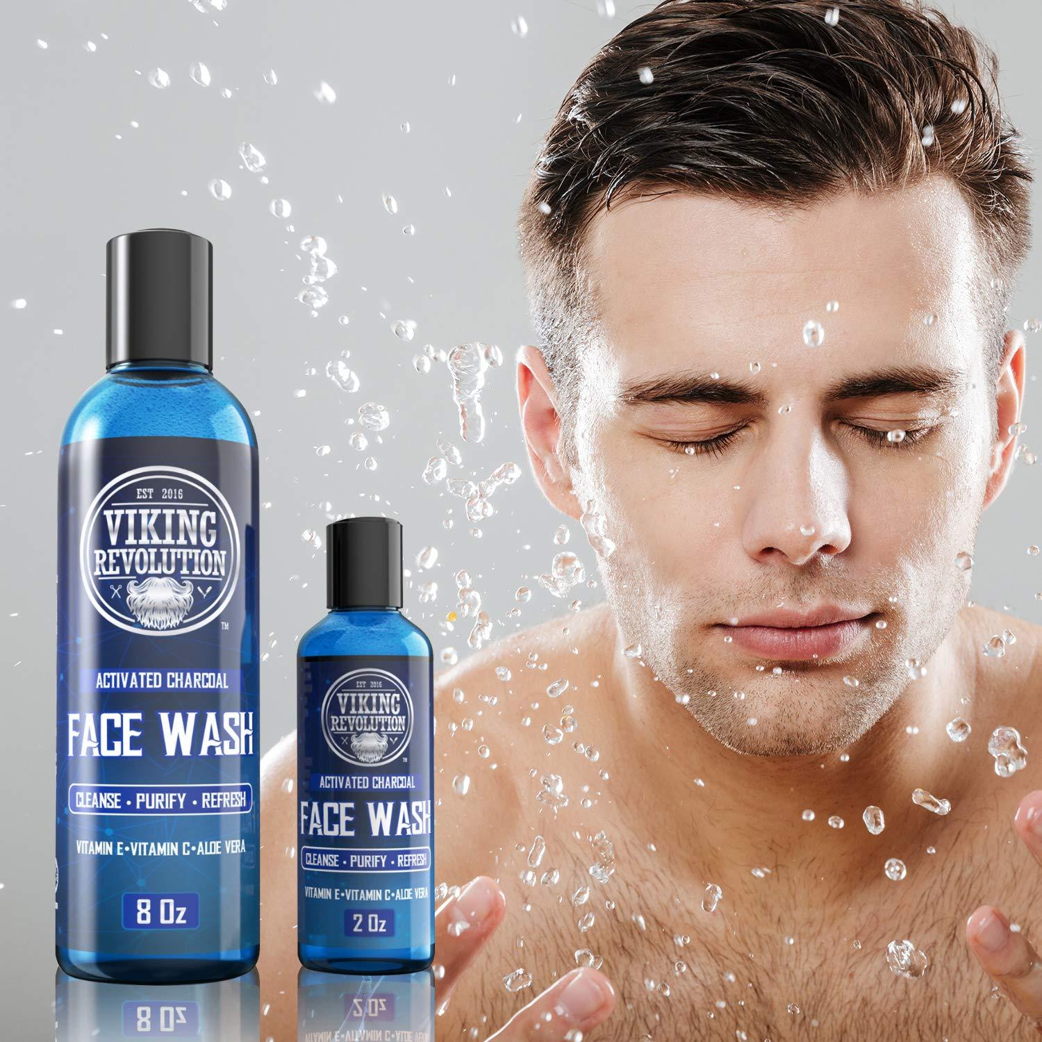 Viking Revolution Viking Revolution Charcoal Face Wash for Men- Scrub Away Dirt and Toxins, Skin Cleaning Agent - Cleanse, Purify and Refresh - Daily Charcoal Facial Cleanser - 8 Fl Oz plus a 2 Fl Oz, 2 Piece Set