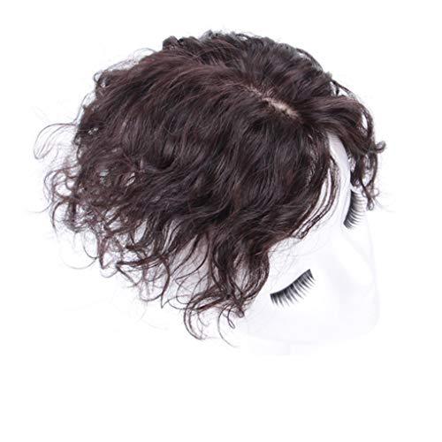 LXUE 7x10cm Mono Human Hair Toppers for Women, Clip in Curly Wiglet Hairpieces for Thinning Hair (10" Dark Brown)