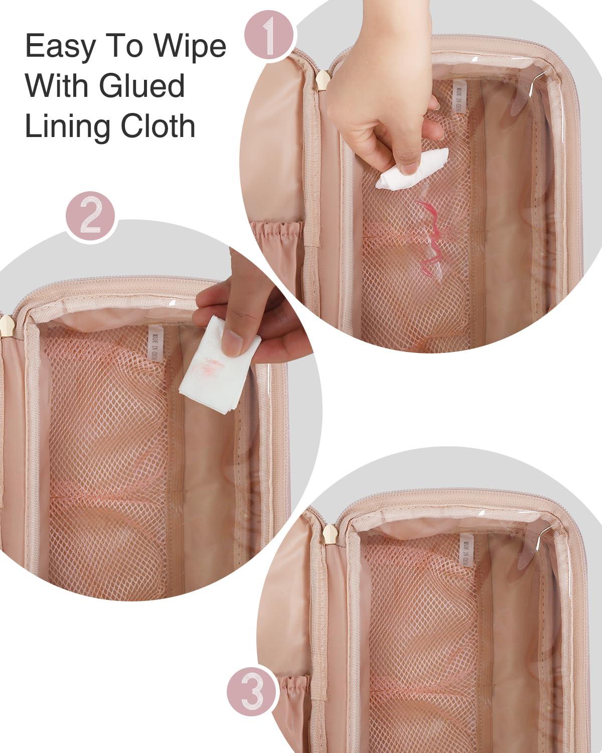 MONSTINA MONSTINA Travel Makeup Bag,Double Layer Toiletry Organizer Women Makeup Brush Bag Cosmetic Case Portable Large Wide-open Pouch Brush Holder Purse Bag