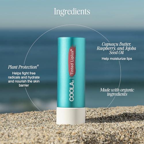 Coola COOLA Organic Liplux Tinted Lip Balm and Sunscreen with SPF 30, Dermatologist Tested Lip Care for Daily Protection, Vegan and Gluten Free, 0.15 Oz