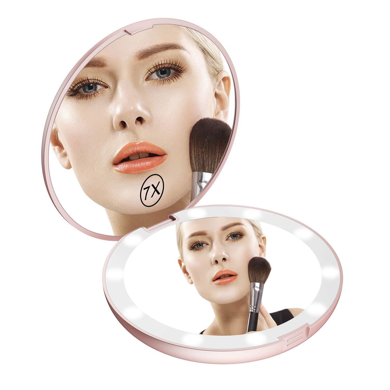 Benbilry Benbilry LED Lighted Compact Travel Makeup Mirror with Lights, 1x/7x Magnification, 5 Inch Dual Sided Portable Illuminated  Perfect for Handbag