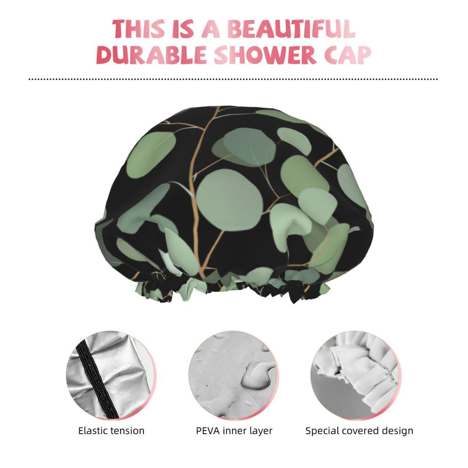 YIPOCH sage green Large Shower Cap for Women Men Shower Caps for Women Reusable Waterproof Hair Cap Double Layers Showercap With PEVA Lined & Elastic Band Fashion Shower Bonnet