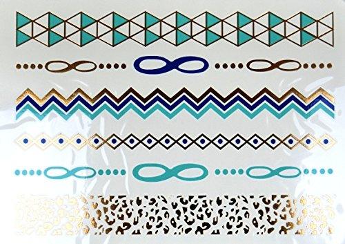 Akjo Akjo Group E Design 34-41 [No.34] Temporary Metallic/Gold Tattoo, Silver/Turquoise Green