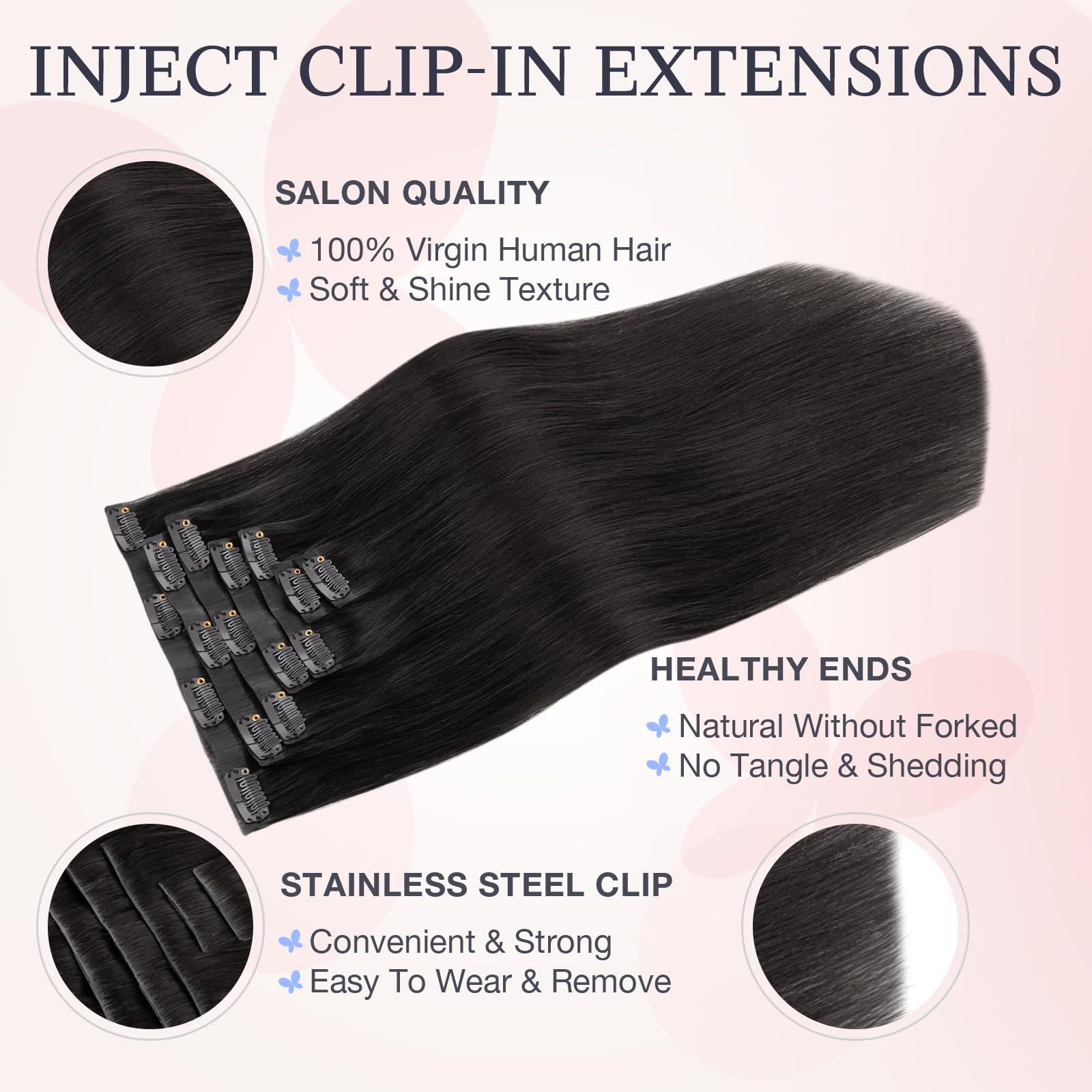 DOORES DOORES Clip in Hair Extensions Human Hair 20 inch 150g 7pcs, Natural Black Virgin Human Hair Clip in Extensions, Human Hair Extensions Invisi Edge Clip in, Natural Hair Extensions