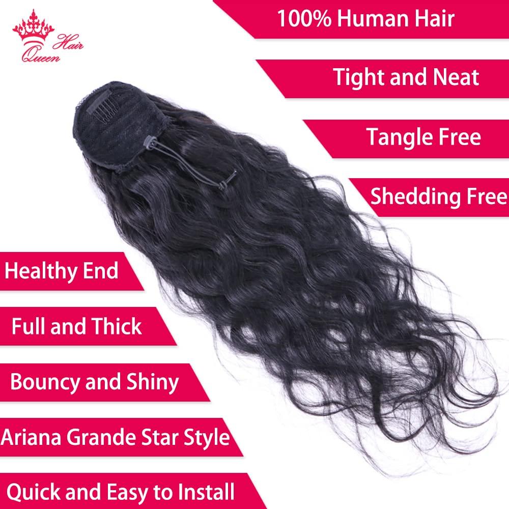 Queen Hair Ponytail Human Hair Extensions With Clip In Drawstring Ponytail Body Wave Brazilian Pony Tail For Women Queen Hair Products (22inch, Body Wave - Style02)