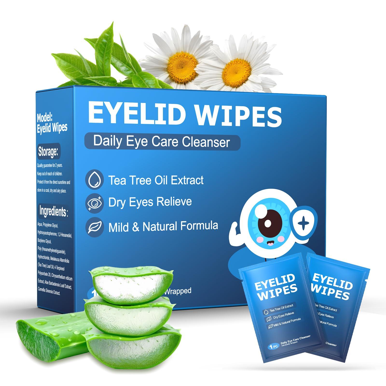 ProCIV 14PCS Tea Tree Oil Eyelid Wipes for Itchy & Dry Eyes, Pre-Moistened Wipes for Styes & Blepharitis, Daily Eye Cleansing Wipes, Hypoallergenic & Soothing For Sensitive Eyes, Stay Hydrated Lid Wipes