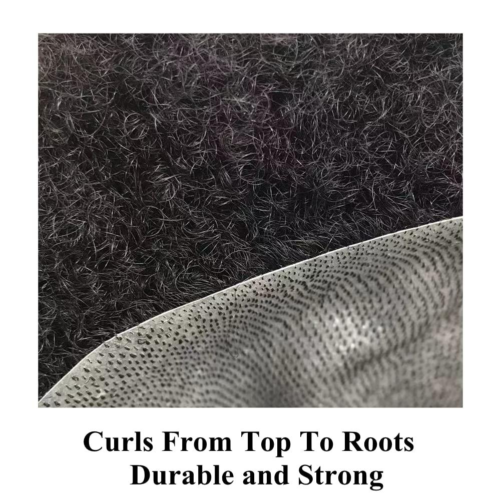 Generic Afro Toupee for Black Men Weave Units Full Poly PU African Americna Men Wigs Hand Tied Human Hair Replacement System Afro Kinky Curls Mens Toupee (6MM Wavy, 140# Jet Black With 40% Synthetic Gray)