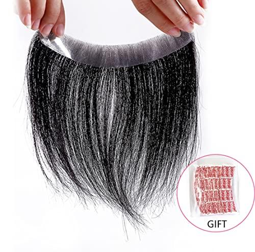 Meiverah Meiverah Frontal Hairpiece for Men Jet Black Hair Extension Hairline Loss Straight Tape in Human Hair Toppers Replacement Toupee (0.78"x6.3", Jet Black)