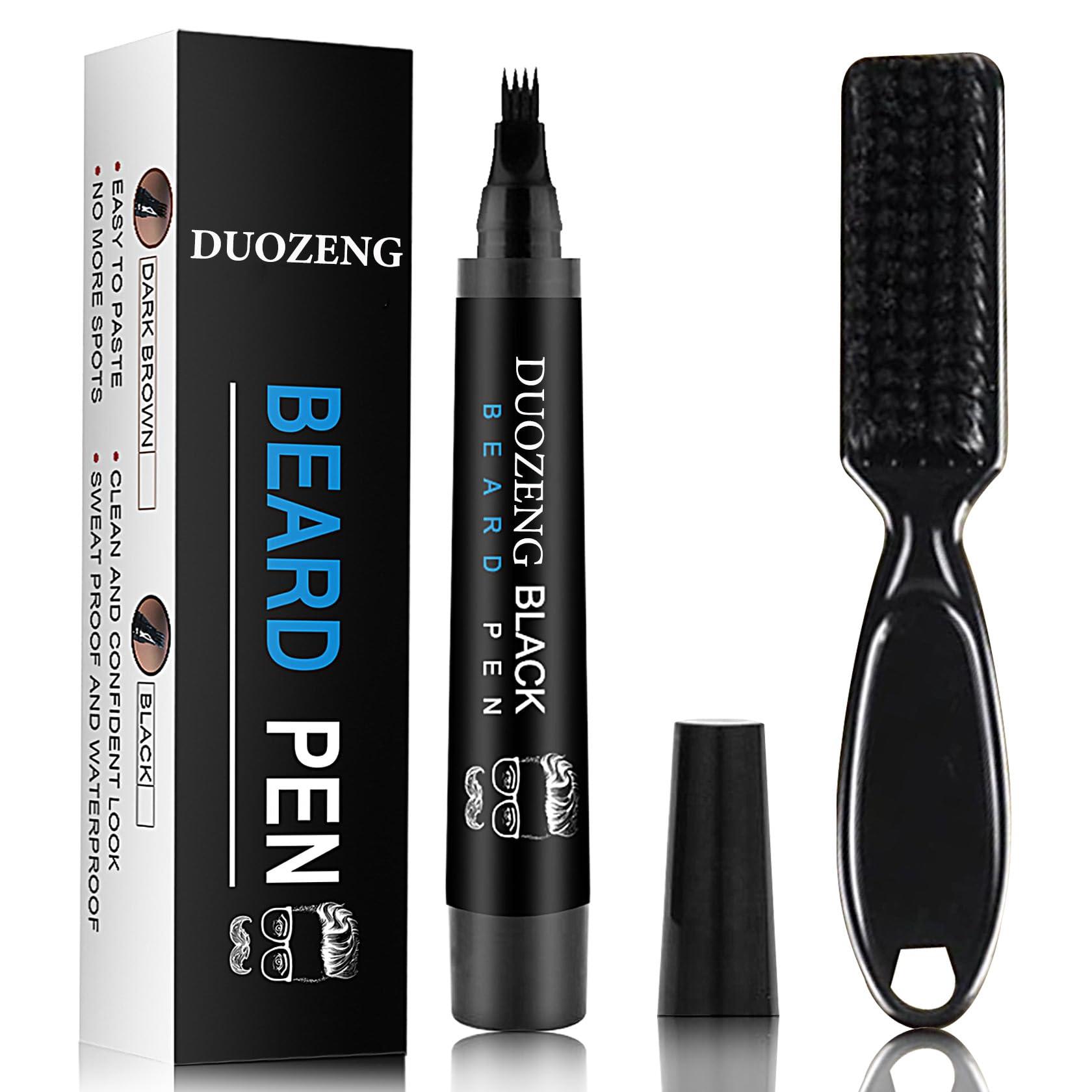 DuoZeng Beard Pencil Filler for Men,Beard Pen Filler Long Lasting Coverage Waterproof & Natural Finish Beard Filling Pen with Brush,Barber Styling Pencil - Fill, Shape & Define Perfect Beard(Black)