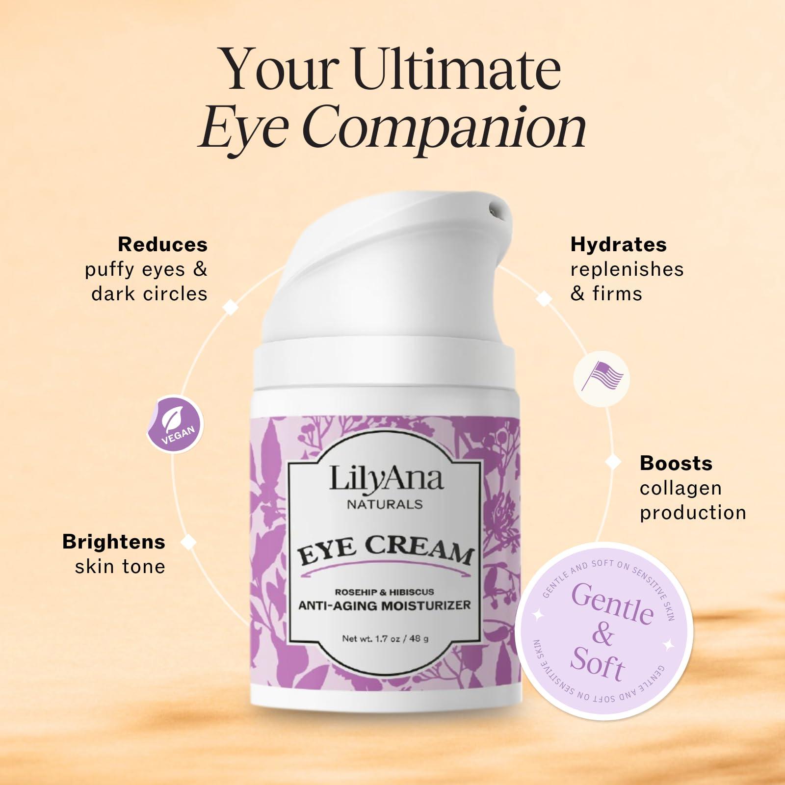 LilyAna Naturals LilyAna Naturals Eye Cream - Eye Cream for Dark Circles and Puffiness, Under Eye Cream, Anti Aging Eye Cream Reduce Fine Lines and Wrinkles (1.7 Ounce, Rosehip and Hibiscus (Tube))