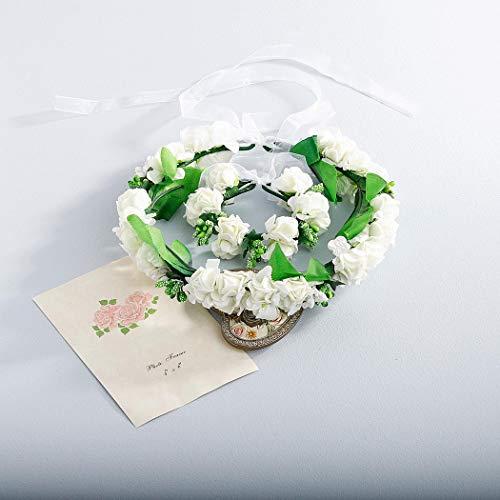 Edary Edary Boho Flower Headband Wedding Wreath Garland Floral Wrist Band for Women and Girls(2PCS) (White)