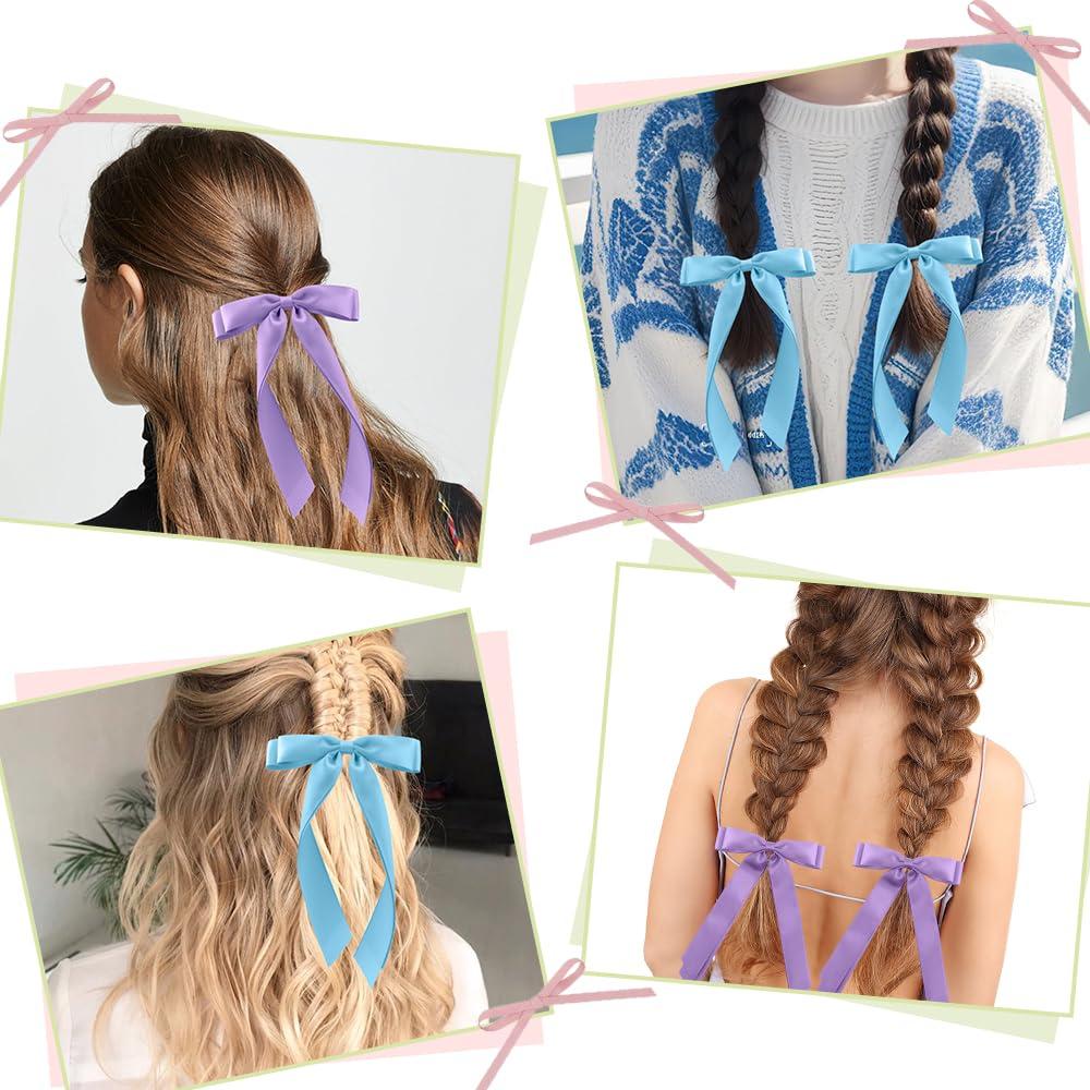 Yetuab 12PCS Silky Satin Hair Bows Hair Clip,Girls Bows and Hair Accessories,Christmas Hair Bows,Decorative Hair Clips,Black Red Ribbon for Hair