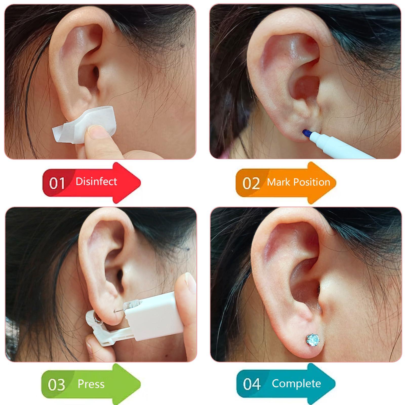 Orglace Orglace Ear Piercing Kit,Self Ear Piercing Gun Tools at Home,Stainless Steel Piercing Earrings Jewelry Stud Earrings for Men Women (204#-Gold)