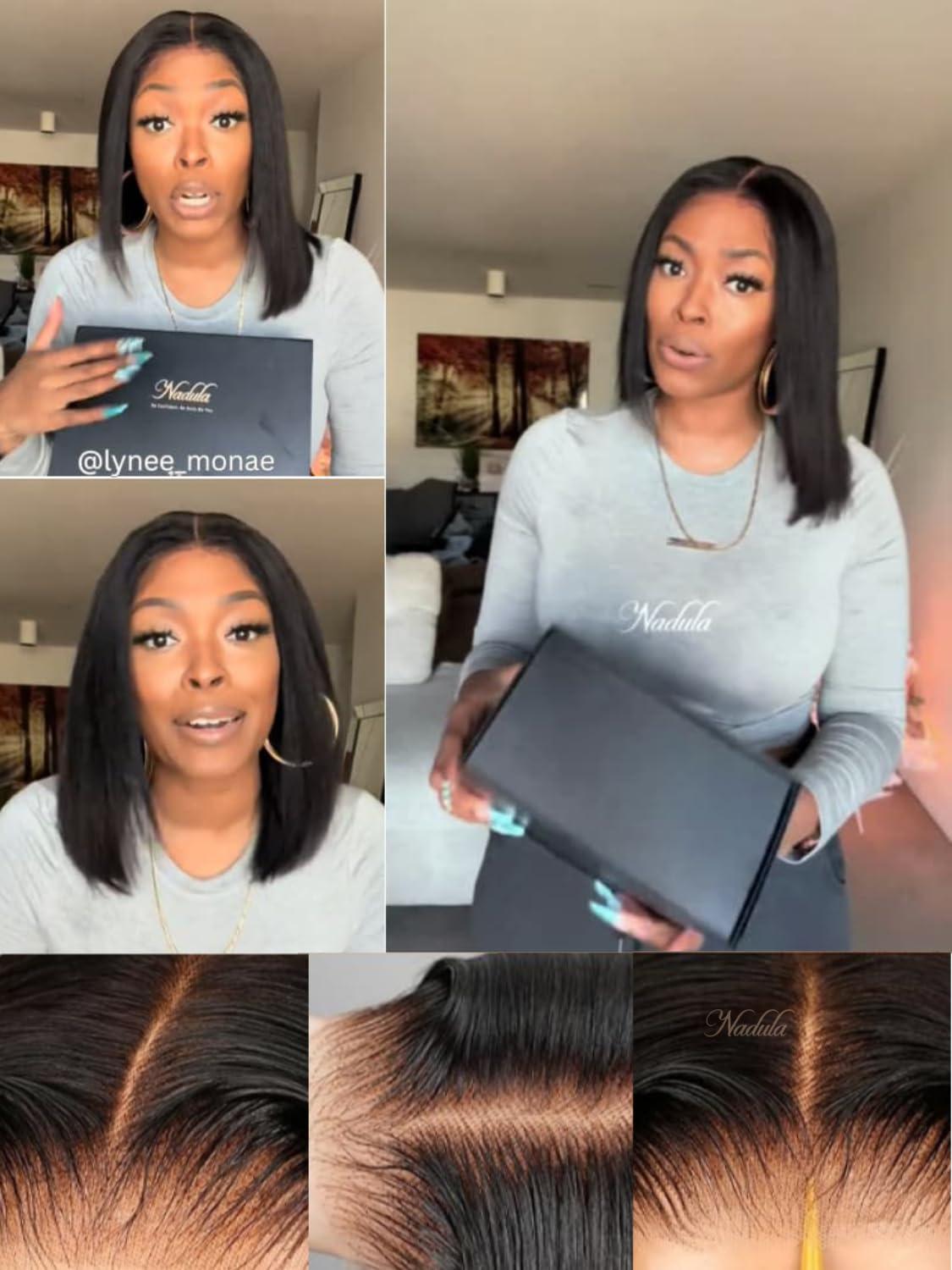 Nadula Nadula Bye Bye Knots Glueless Yaki Straight Bob 7x5 Lace Front Wigs Human Hair Pre Plucked Invisible Knots Pre Everything 3S Ready to Wear Short Yaki Bob Wigs Pre Cut 150% Density 12inch
