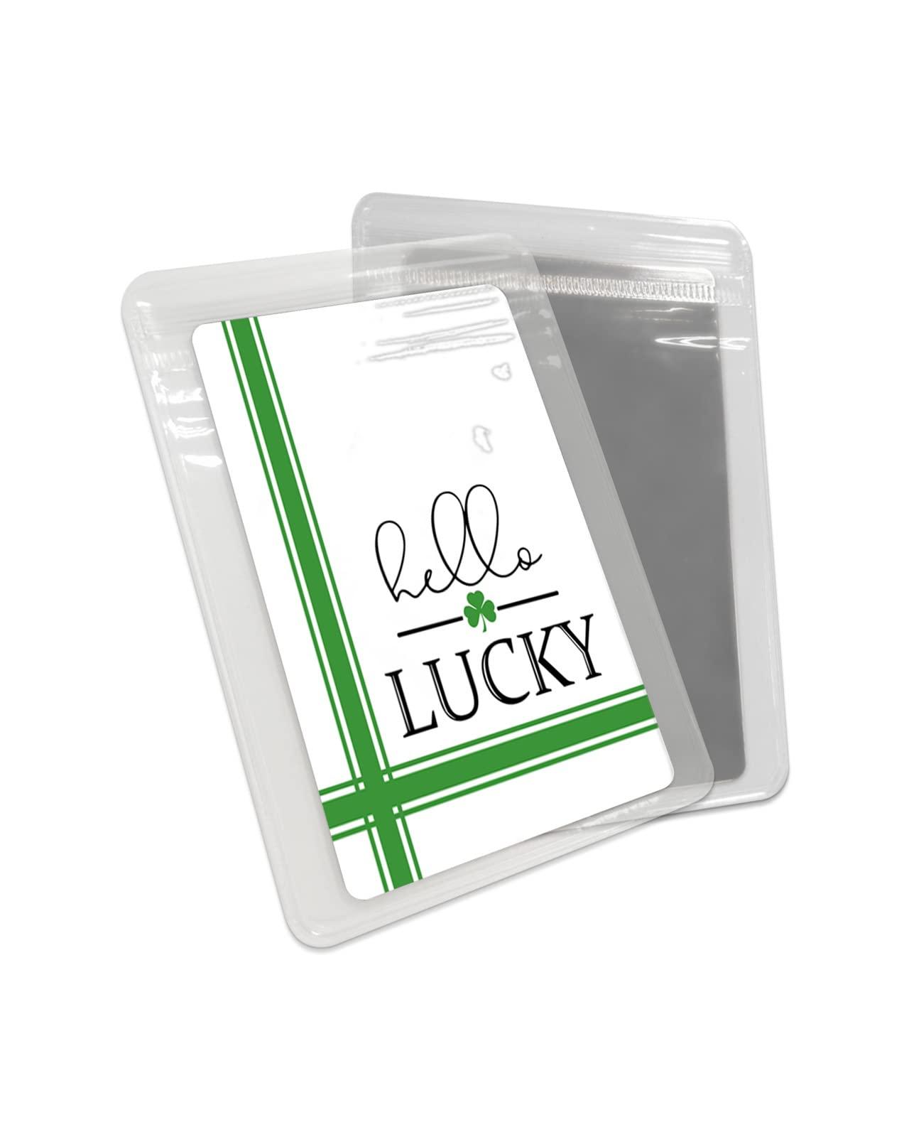 OComster OComster St. Patrick\'s Day Hello Lucky Compact Mirror Bulk 2 Pack Card Mirror, Lucky Clover Green Simple Line Small Compact Mirror for Purse, Rectangular Handheld Pocket Makeup Mirror