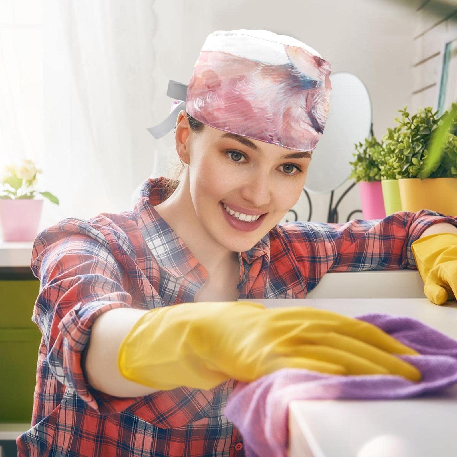 Lyetny Watercolor Cute Piggy On White Scrub Caps Hats Women Bouffant Working Hat Ponytail Holder for Women Long Hair Covers 2PCS