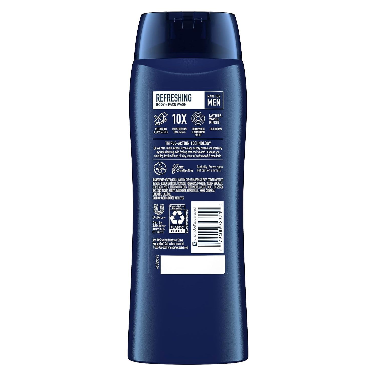 Suave Suave Body + Face Wash Men 18 Ounce Refreshing Cedarwood (Pack of 3)