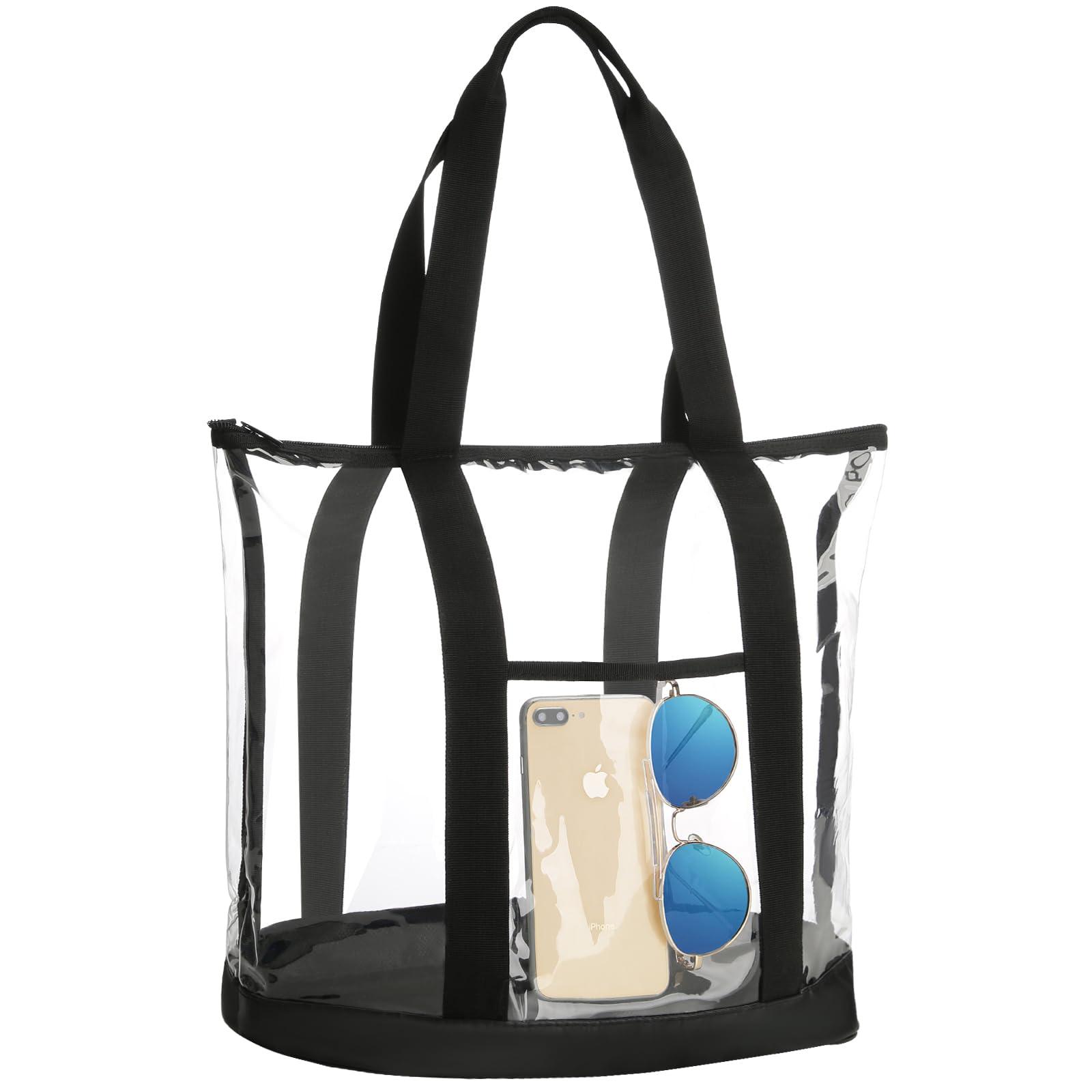 HAOGUAGUA HAOGUAGUA Extra Large Clear Cosmetic Toiletry Bag, Large Clear Makeup Bag, Waterproof Transparent Plastic PVC Tote Shoulder Bag with Handles (BLACK)