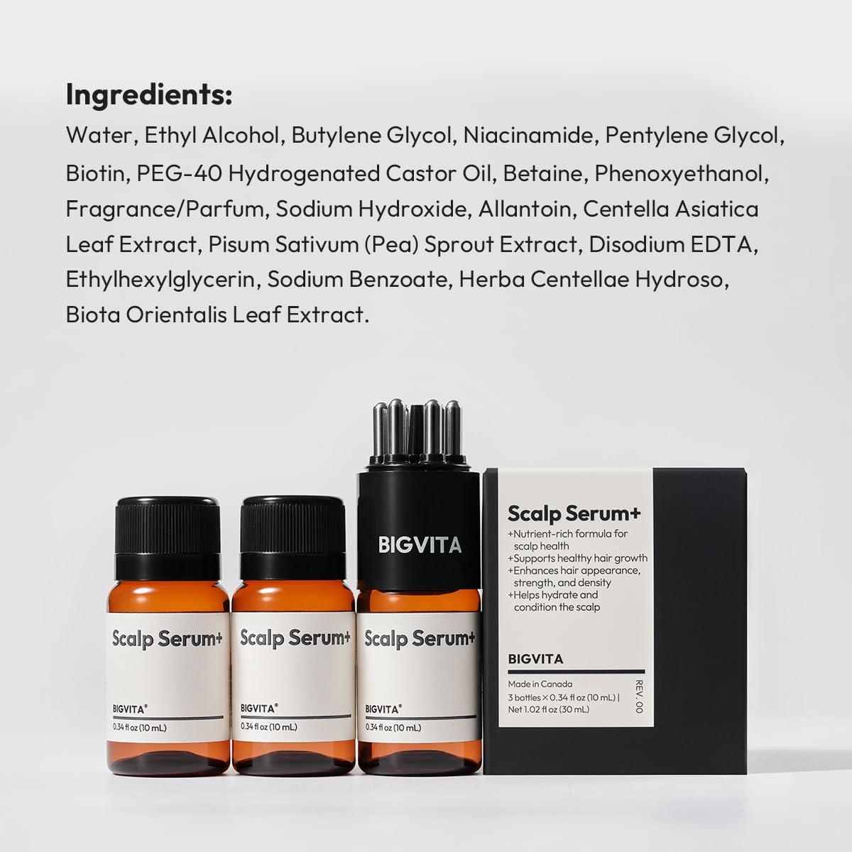 BIGVITA BIGVITA Scalp Serum + | Scalp Massager Applicator for Thicker, Fuller Hair | Hair Growth, Dry Scalp Relief | Biotin, AnaGain, Centella & Natural Leaf Extracts | Soothes Itchy, Flaky Scalp