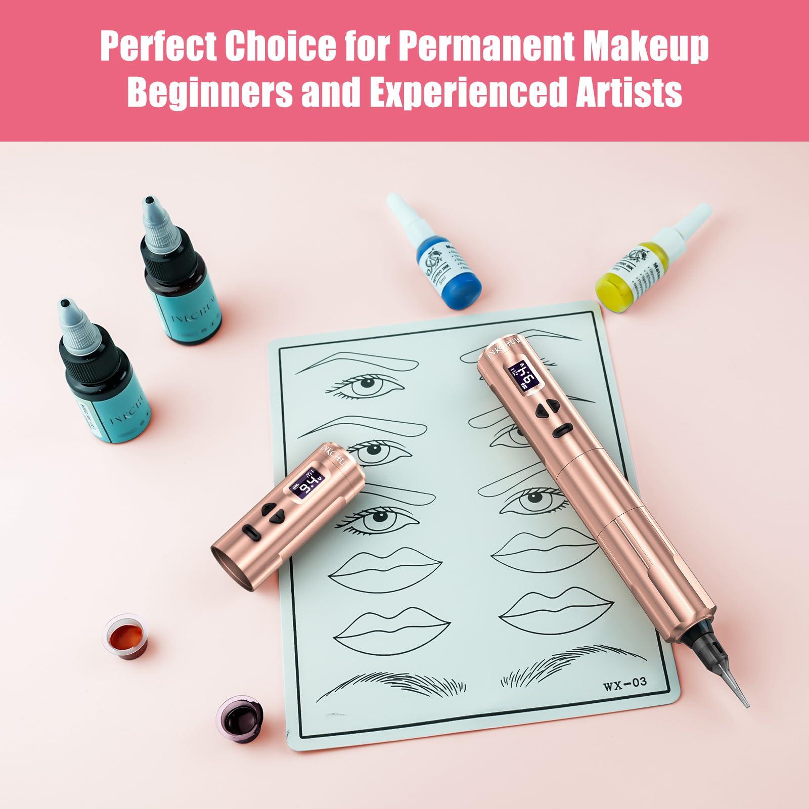 INKCHUM INKCHUM Microblading Supplies Wireless RCA Machine Pen with 2 Batteries Digital OLED Display 10W Coreless Motorfor Miroblading Shading Lining Eyeliner Lips(Rose Gold)