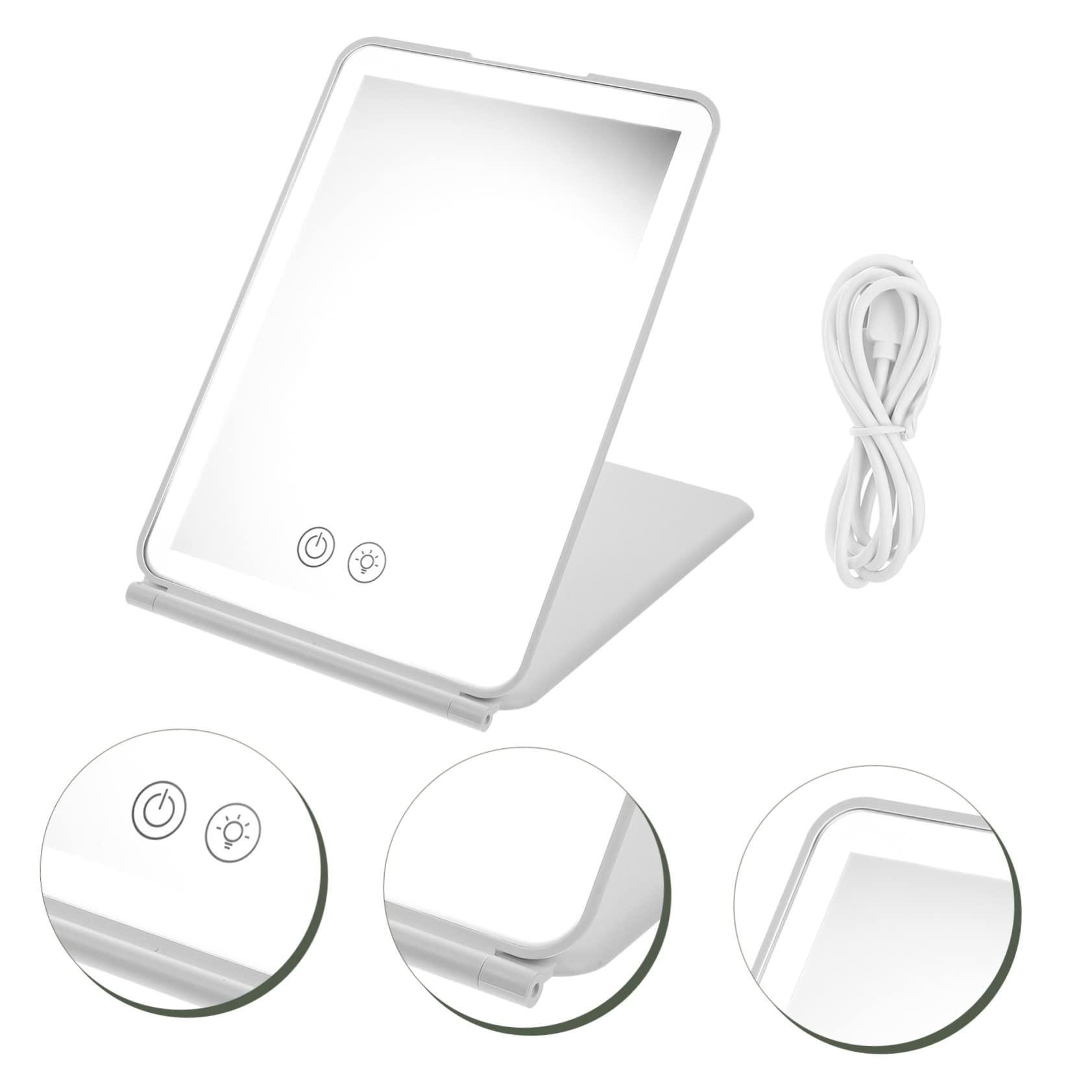 PAMINGONO PAMINGONO Simple Makeup Mirror Chic Table Mirror White LED Lights for Girls Desk Top Easy to Carry