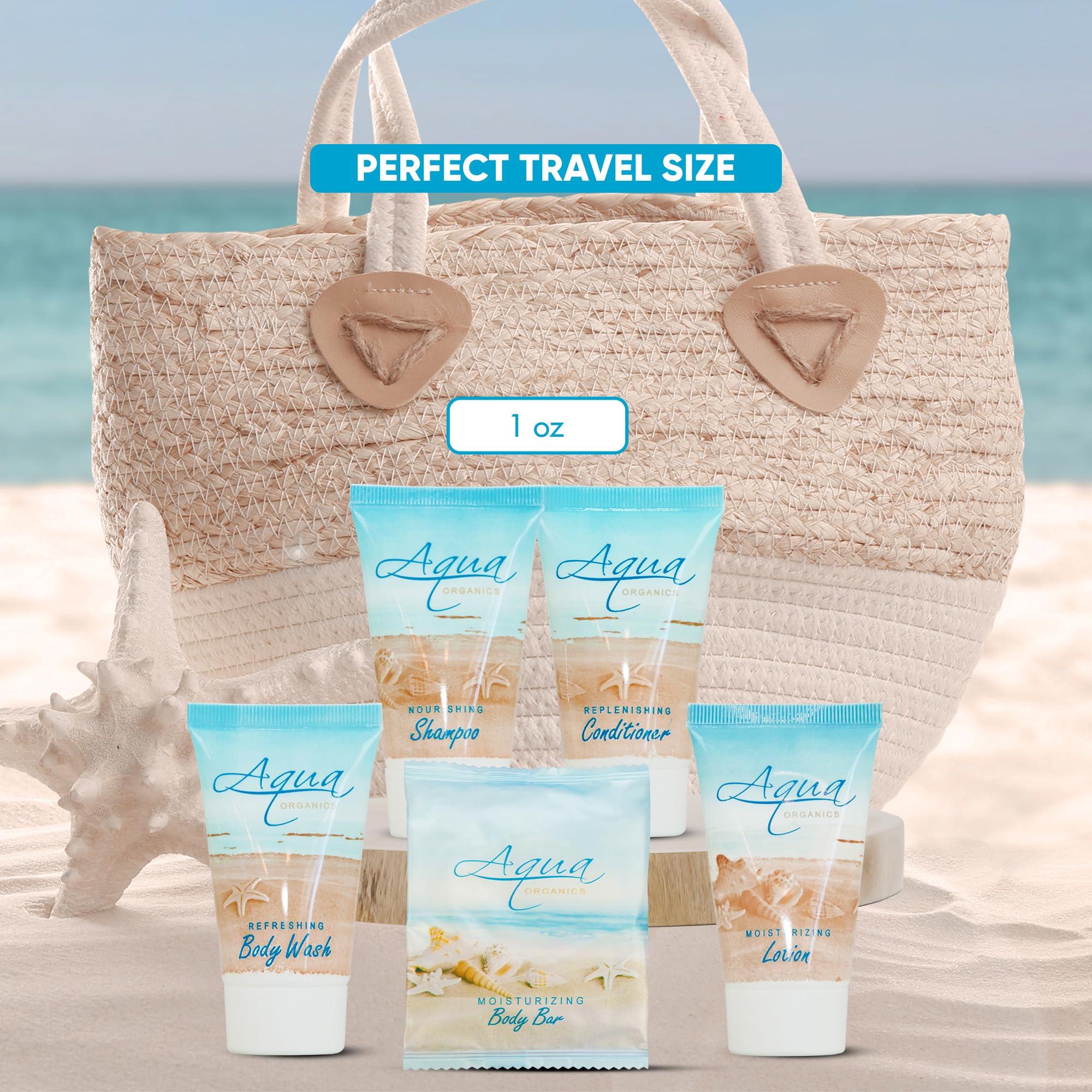 Terra Pure Aqua Organics Hotel Soaps & Toiletries Bulk Set | 1-Shoppe Amenities Kit | 1oz Shampoo & Conditioner, Body Wash, Lotion, 1oz Bar Soap | Travel Size | 150 Pieces